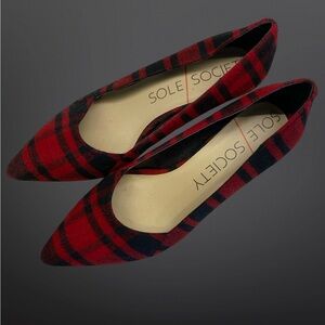 Sole Society Red & Black Plaid Heels